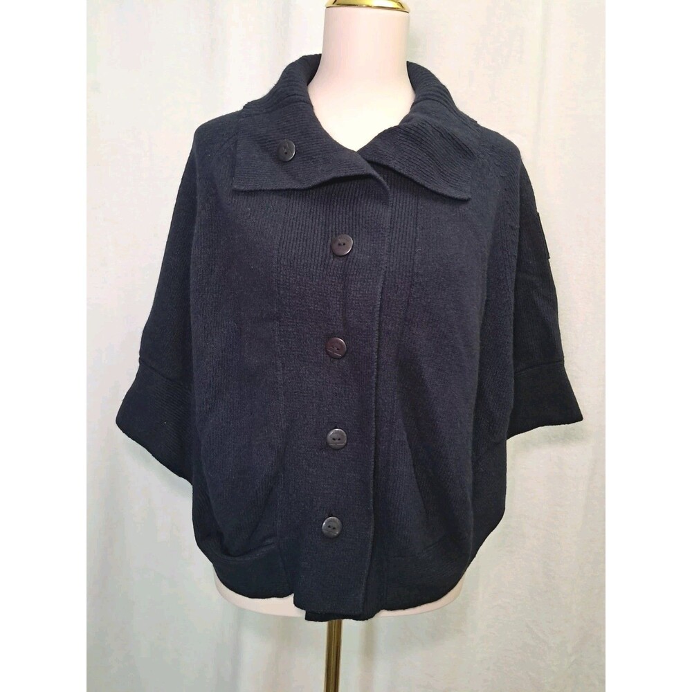 Bomboogie One Size Button Fasten Poncho Cardigan Sweater Part Angora Navy Blue